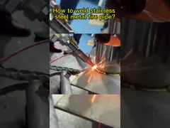 Hand-held laser welding machine welding stainless steel metal fire pipe.