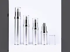 Plastic Airless White Polish Customized Lotion Bottle10ml - 30ml Silver Body video