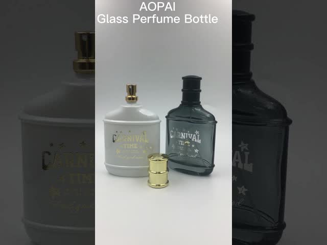 blanco opaco de perfume 100ml de la forma plana de cristal de la botella El video
