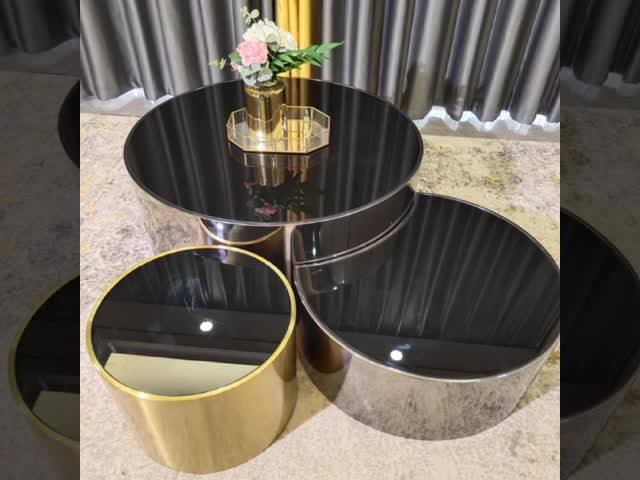 Modern Stainless Steel Electroplated Coffee Table Set Round Metal End Table
