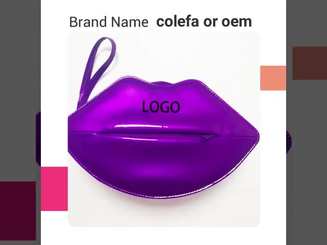 Custom Fluorescent Black Lip Shaped Cosmetic Bag Luxury PU Shinny Cosmetic Gift Bag
