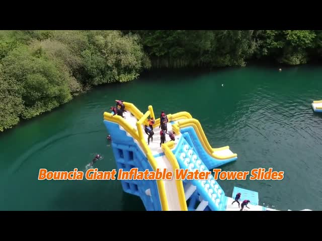 Giant Inflatable Water Jumping Tower With Slide For Lake