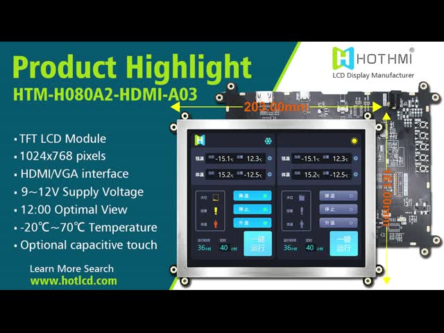 8" Inch HI TFT LCD 1024x768 Sunlight Readable For Applications Industrial Display