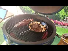 Charcoal 22 Inchs Ceramic Kamado Grills Blue Smooth Surface BBQ Bamboo Handlle