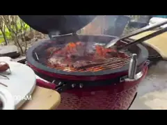 Ceramic Pizza Charcoal Kamado Grill 27 Inch BBQ Bamboo Sidetable 304