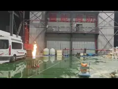 firefighting water cannon extinguishing fire at one shoot