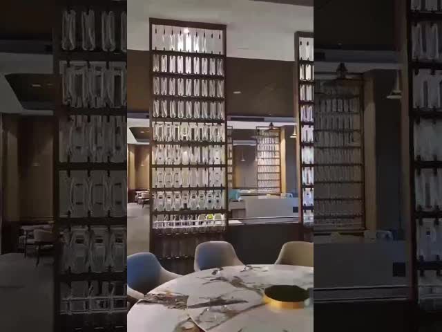 Collapsible Rotatable 3 Panel Metal Room Divider With Art Glass