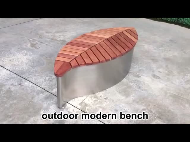 Colorful Leaf Shaped Outdoor Metal Bench Patio Stainless Steel Wooden