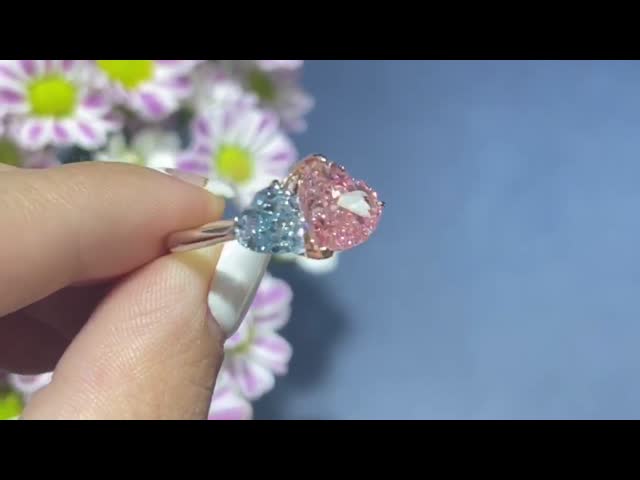 大型 ピンク ラボ 成長 ダイヤモンド リング 心形 4.19ct 18k 白金 リング