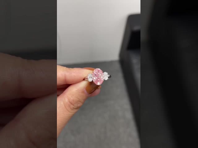 Large Size 3.52ct Pink Lab Created CVD Diamond Ring Oval Shape 18k White Gold Ring