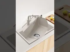 Белый композитный кварц подъемная кухонная раковина 635 мм длина без крана video