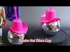 Pink Cowboy Hat Disco Ball Cup With Straw 600ml 20oz Food Grade Plastic