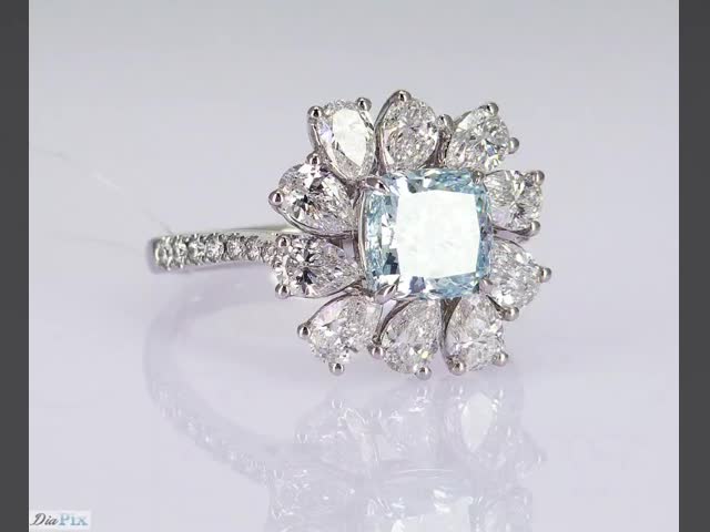 3.284ct Подушечный рез Sky Blue CVD Синтетические алмазные кольца Luxury 18K White Gold Set видео