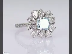 3.284ct Подушечный рез Sky Blue CVD Синтетические алмазные кольца Luxury 18K White Gold Set video