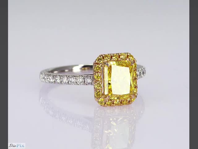 1.1ct Radiant Shape Fancy Vivid Yellow Lab Created Diamond Ring 18K Gold Set video