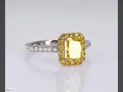 1.1ct Radiant Shape Fancy Vivid Yellow Lab Created Diamond Ring 18K Gold Set video