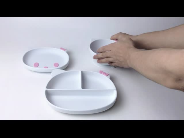 Подгонянный определяет размер набор Bpa силикона младенца формы котенка мультфильма питаясь свободное видео