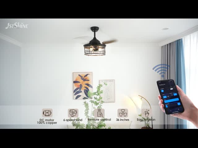 36 дюймовая стальная клетка E27 * 3 лампочка LED невидимый потолочный вентилятор с вытягиваемым лезвием