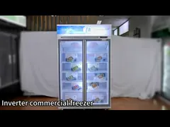 Конвертирующий частоту коммерческий стеклянный дисплейный морозильник с светодиодным светом video