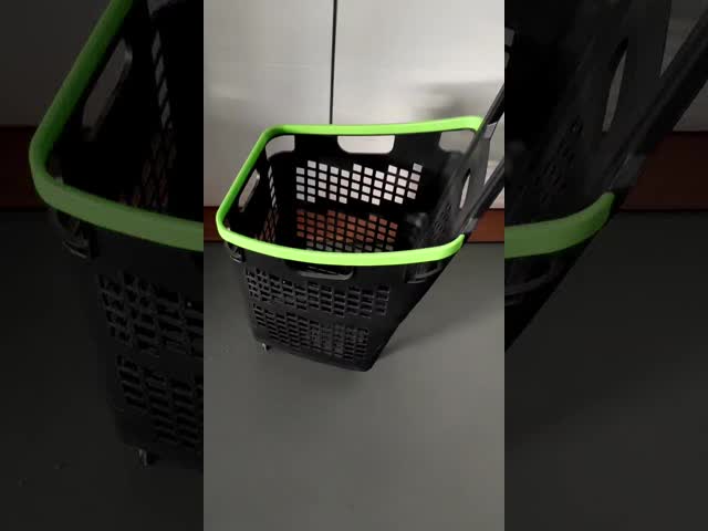 カスタマイズされたロゴのプラスチック製4輪スーパーマーケットストアバスケットトロリー