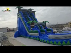 Наружные водные горки прыгуны надувные вышибальщики дома Голубые деревья горки для продажи video