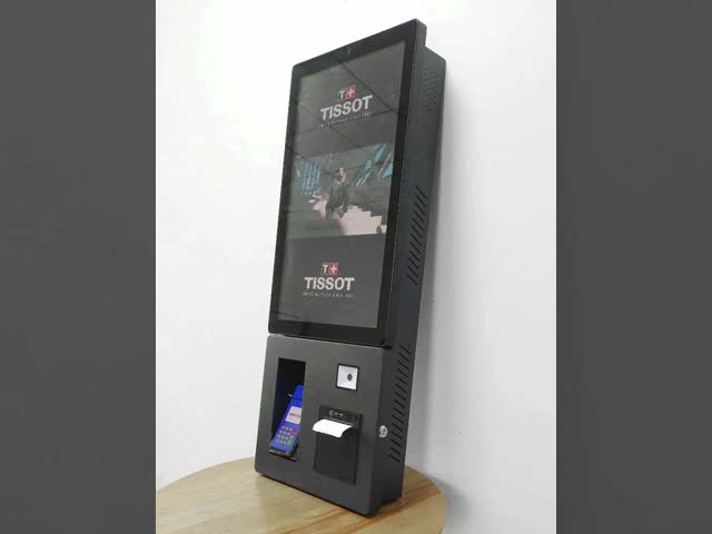 24" Black Wall Mount Self Service Terminal Printer QR Code Scanner POS Touch Screen Payment Kiosk