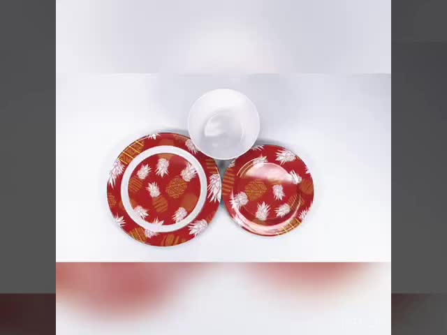 3PCS Red Melamine Dinnerware Set For Camping Indoor Outdoor Use Kitchen