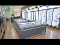 Презентация продукта Супермаркет Глубокая комбинация груди Открытый верхний остров морозильник video