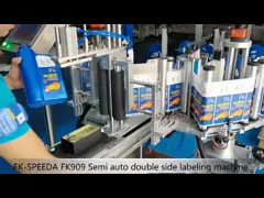 FK909 Semi Automatic Double Sides Flat Bottle Sticker Labeling Machine For Drum Barrel Can Jar video