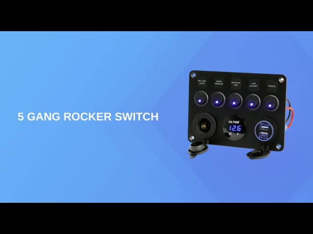 5 Группа водонепроницаемая переключательная панель с двойным разъемом USB с синими светодиодными лампами видео