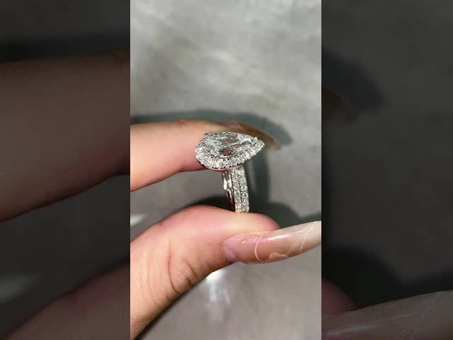 Двойные ленты груши бриллиантовое кольцо помолвка свадебная лаборатория выращенные бриллиантовые кольца видео