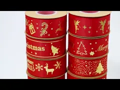 Золотая фольга напечатана Рождественская лента Красная персонализированная Рождественская лента video