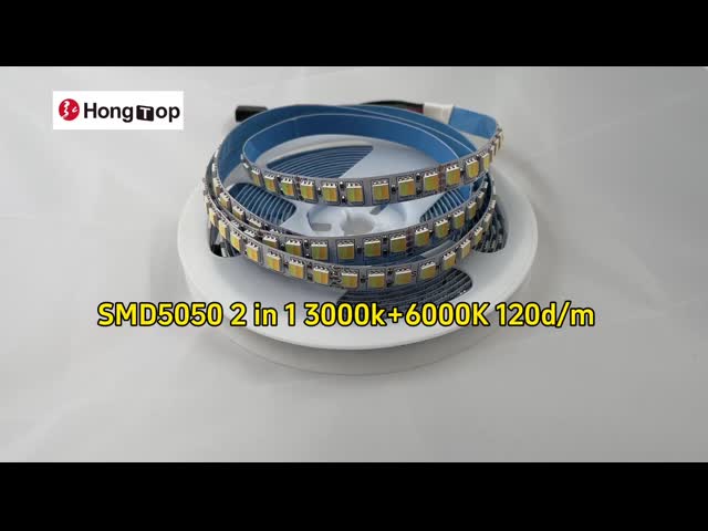 柔軟 SMD 5050 LEDテープ 120D CCT 2 イン 1 調整可能 3000k-6500k ホット ホワイト クール ホワイト ダブルカラー 10mm CCT
