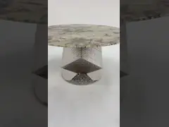 Customized Round Marble Table Dining Shiny Silver Wave Panel