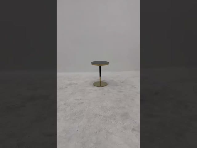 Гостиная Маленький столик из нержавеющей стали Боковой стол с блестящей яркой золотой черной стеклянной верхней металлической ногой видео