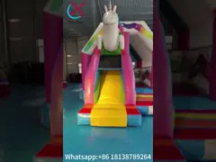 Pvc Tarpaulin Şişirme Kombosu Komik Renkli Tek boynuzlu Patlatın Kaydırma Evi