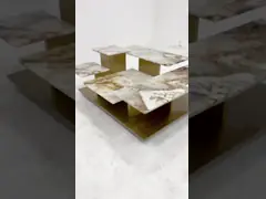Stainless Steel Central Coffee Table With Brushed Gold Satin Finish Marble Top