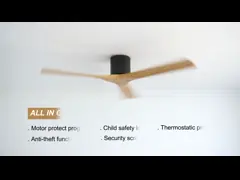 3 cuchillas Ventilador de techo de madera con control remoto Motor de corriente continua silencioso Alta velocidad video