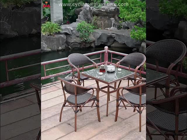 Наружный обеденный стол и стул для сбора современного дизайна Ресторан ПЭ Раттанный столик видео