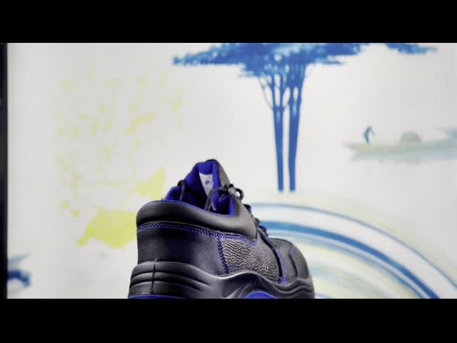 Черная рельефная коровая кожа Обувь из стального пальца Шнурки закрытие Безопасность Обувь безопасности видео