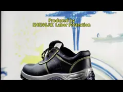 Черная стальная нога кожаная сетка Обувь Шнурки / Противоскользящие PU подошвы мужские ботинки безопасности video
