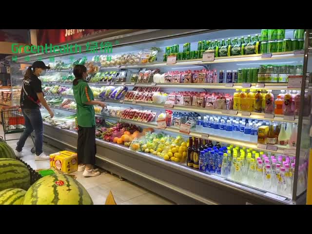 12 футов длинный продуктовый магазин многоэтажный открытый холодильник с светодиодным освещением видео