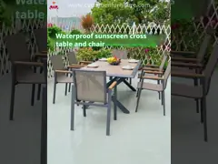 Outdoor Metal Patio Garden Dining Table Set With 3m Wood Table And Balcony Lounge Chairs