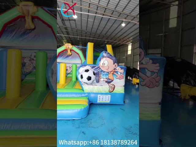 子供用PVC充気式バウンサー コンボ スライド サッカーテーマ 城遊び場