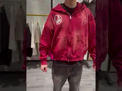 Custom Lightweight French Terry Cotton Cut Raw Hem Cropped Vintage Acid Wash Sun Faded Blank Zip Up Baggy Hoodie