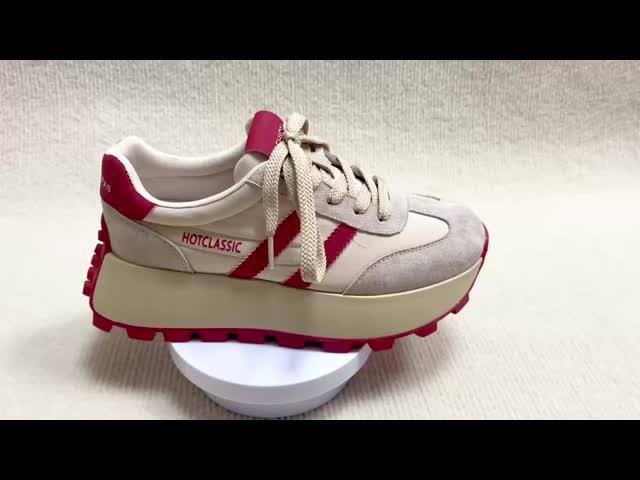 Женская спортивная обувь из кожаной платформы с красными блоками видео