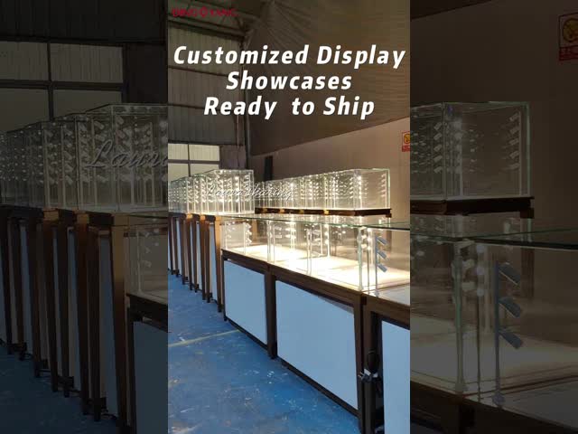 Elegant Wooden Glass Display Cabinets Pre - Assembled Structure With LED Lighting