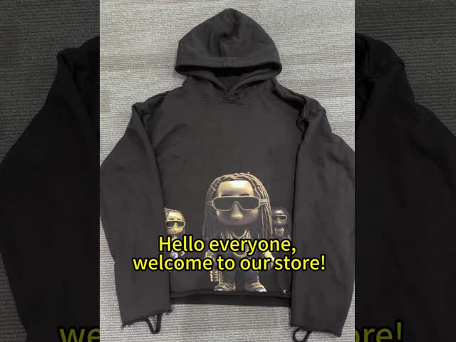 Cotton Distressed Hoodie Dtg Print Hoodie French Terry Pullover Ripped Cut Raw Hem Hoodie