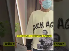 Black Cropped Graphic T Shirt Men 3/4 Sleeve Shirt Heavyweight Printed Cut Raw Curved Hem Boxy