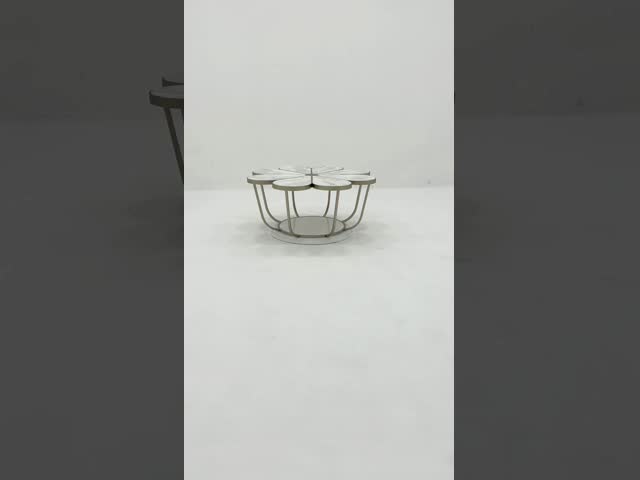 Living Room Stainless Steel Round Certral Coffee Table  With Brushed Gold Satin Finish Natural Marble Top Metal Legs